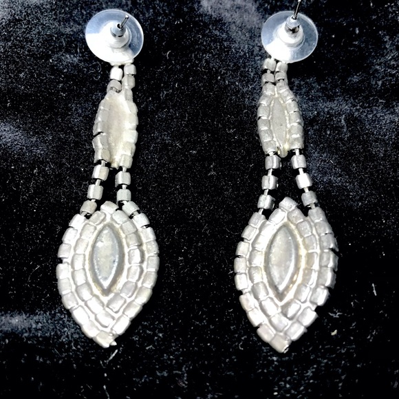 Vintage Silver and  Rhinestones Costume Earrings with Post and Backs (PIERCED) - Picture 2 of 3